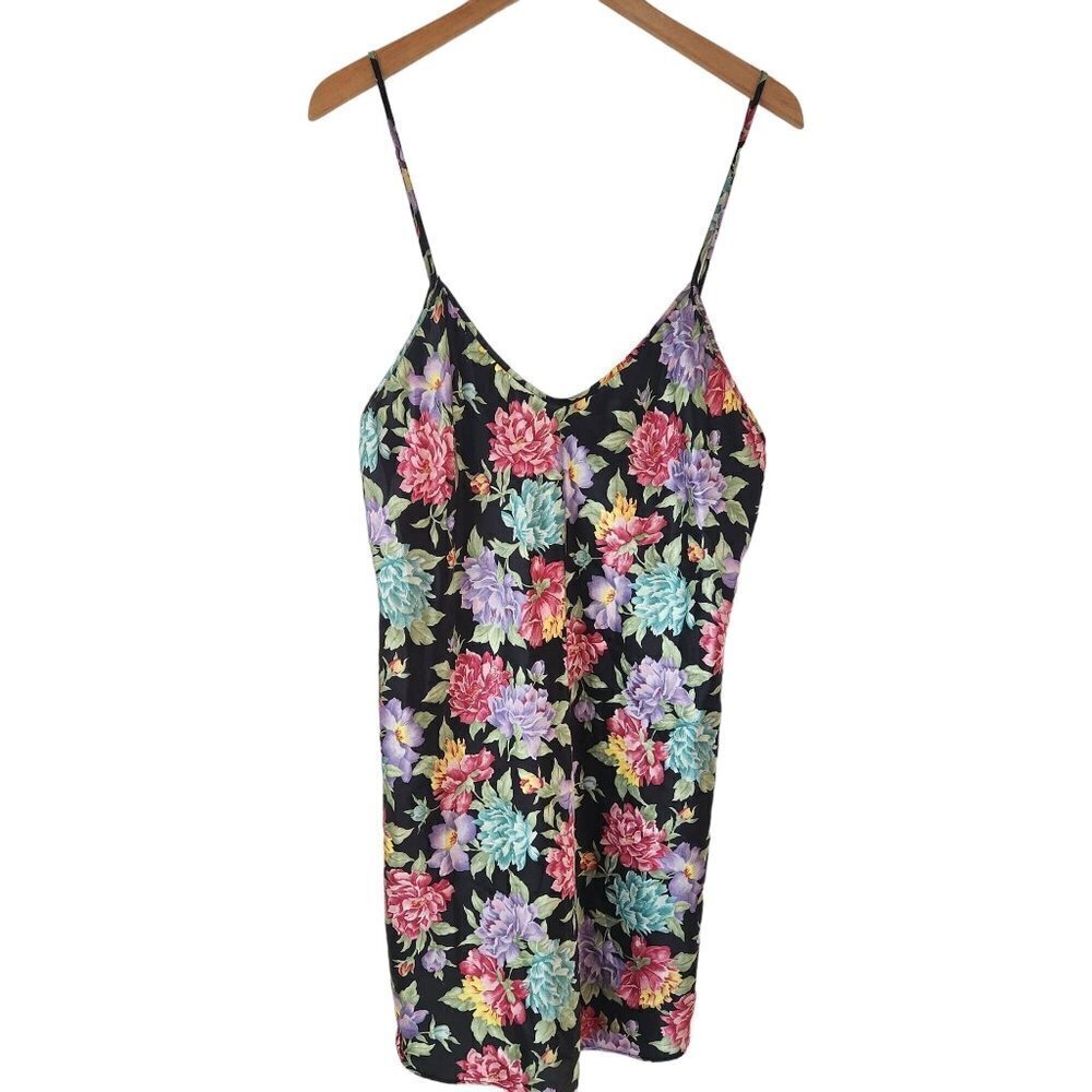Vintage Intimate Moods Floral Silky Slip Dress Nightgown Lingerie Women's L